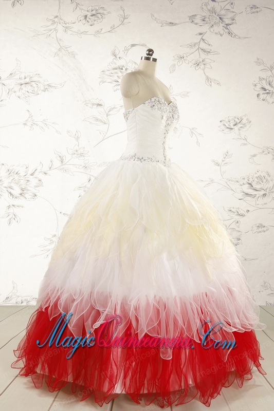 Unique Multi Color Sweetheart Ruffled Quinceanera Dresses wth Beading