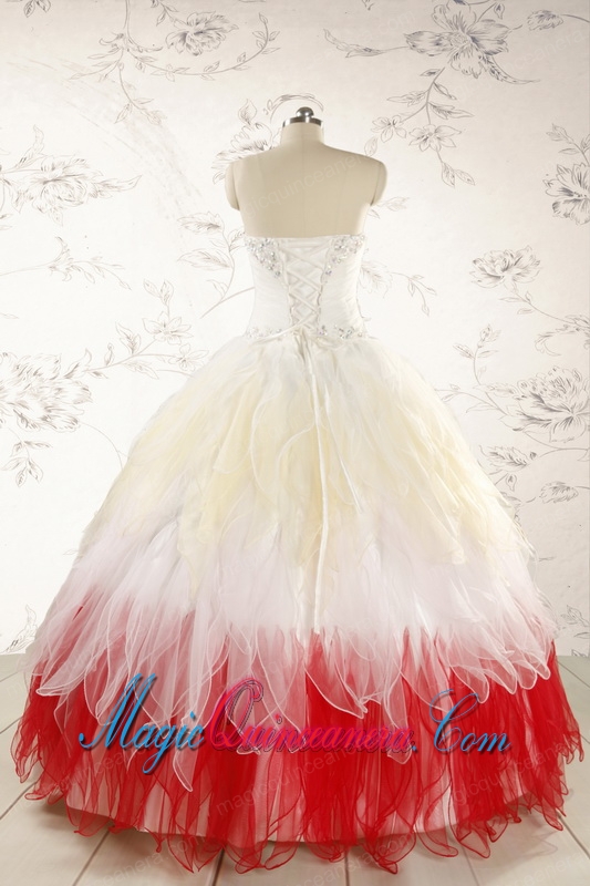 Unique Multi Color Sweetheart Ruffled Quinceanera Dresses wth Beading