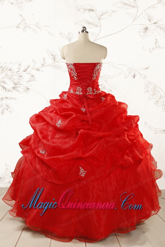 2015 Ball Gown Strapless Beading and Ruffles Red Sweet 15 Dresses