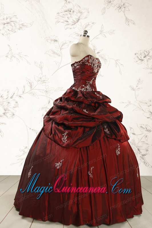 2015 Cheap Appliques Wine Red Quinceanera Dresses with Lace Up