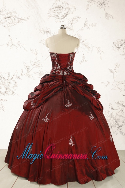 2015 Cheap Appliques Wine Red Quinceanera Dresses with Lace Up