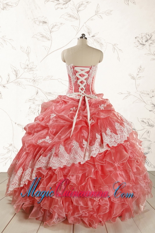 2015 Fashionable Strapless Watermelon Quinceanera Dresses