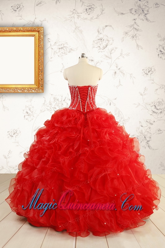 2015 Luxurious Sweetheart Beading Red Quinceanera Dresses