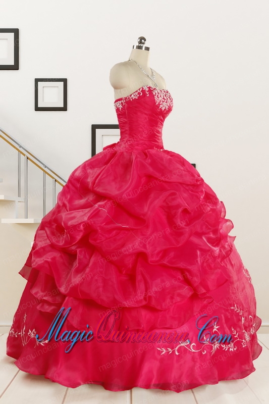 2015 Pretty Sweetheart Embroidery Quinceanera Dress in Hot Pink