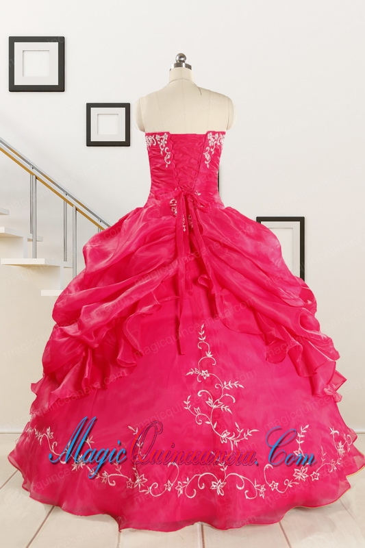 2015 Pretty Sweetheart Embroidery Quinceanera Dress in Hot Pink