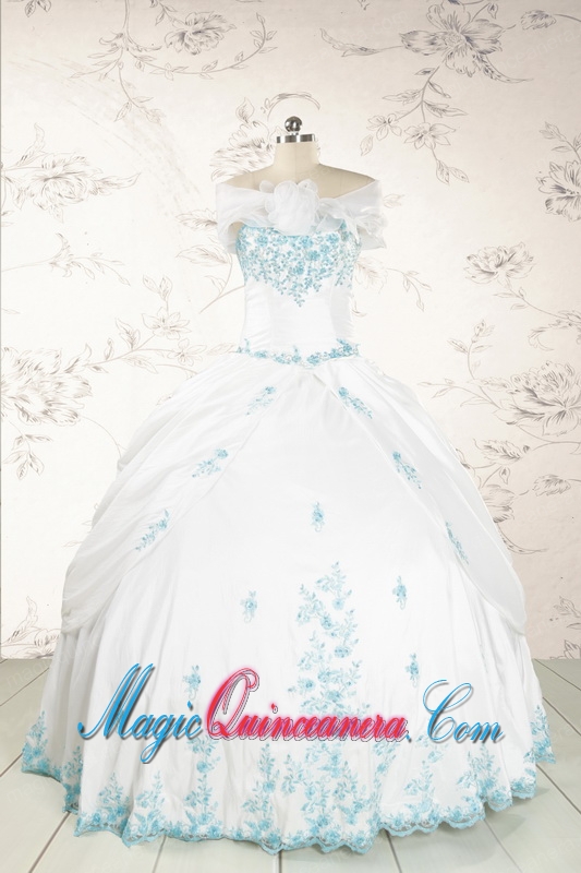 Appliques Pretty Quinceanera Dresses in White for 2015