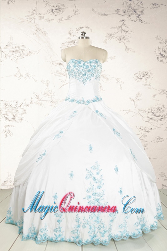 Appliques Pretty Quinceanera Dresses in White for 2015