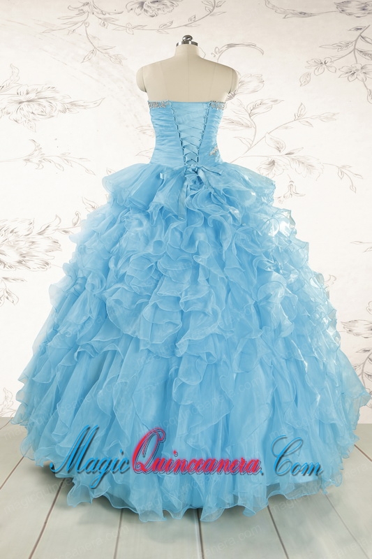 Baby Blue 2015 Prefect Quinceanera Dresses with Beading and Ruffles