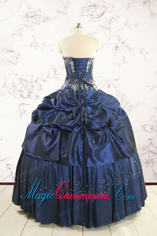 Cheap Navy Blue Quinceanera Dress with Embroidery and Pick Ups