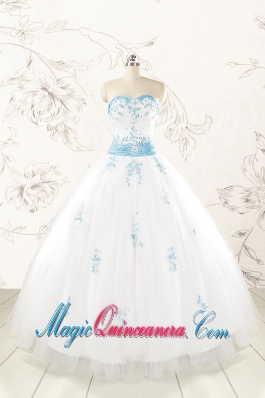 Discount White Quinceanera Dresses with Appliques for 2015