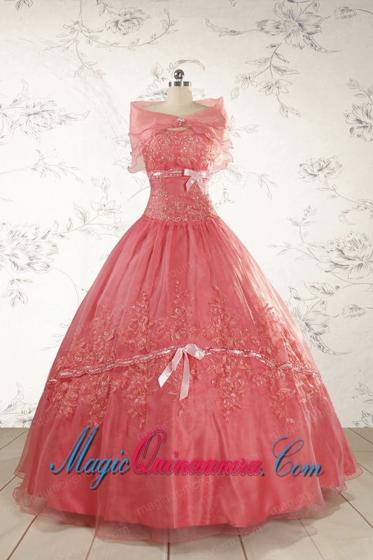 Watermelon Cheap Appliques Quinceanera Dresses for 2015