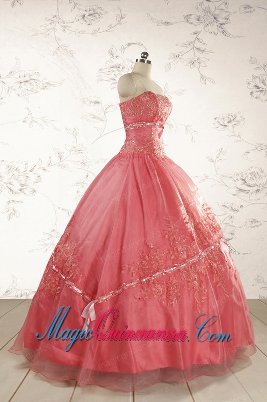 Watermelon Cheap Appliques Quinceanera Dresses for 2015