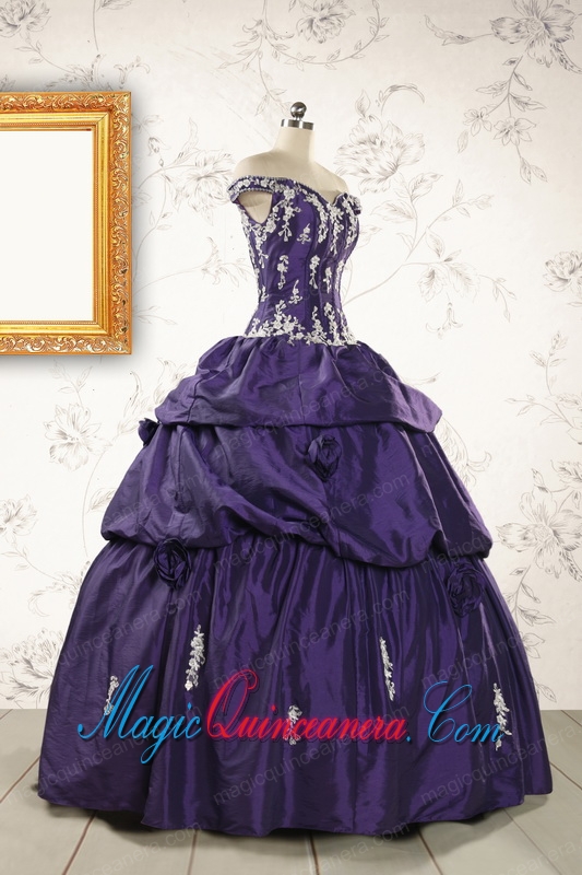 2015 Latest Off The Shoulder Appliques Quinceanera Dresses in Purple