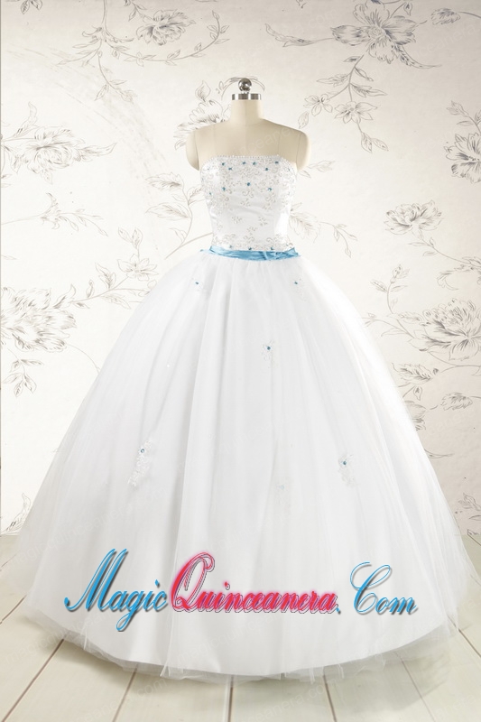 Appliques White Cheap Quinceanera Dresses with Wraps for 2015