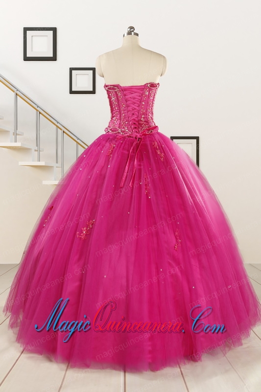 Perfect Fuchsia Quinceanera Dresses with Beading and Appliques for 2015
