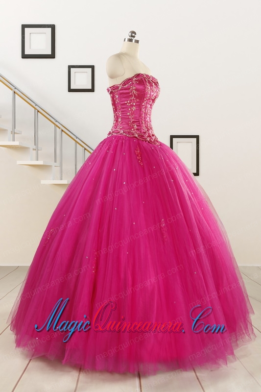 Perfect Fuchsia Quinceanera Dresses with Beading and Appliques for 2015