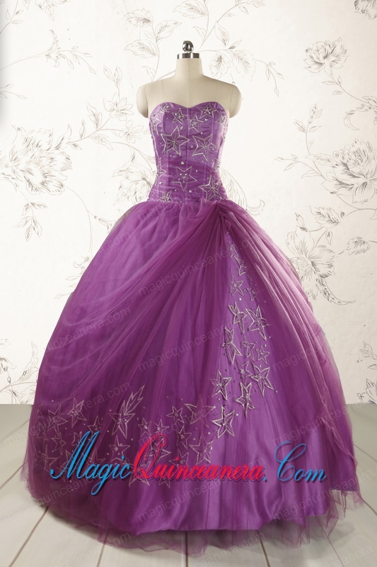 2015 Formal Sweetheart Appliques Purple Quinceanera Dresses