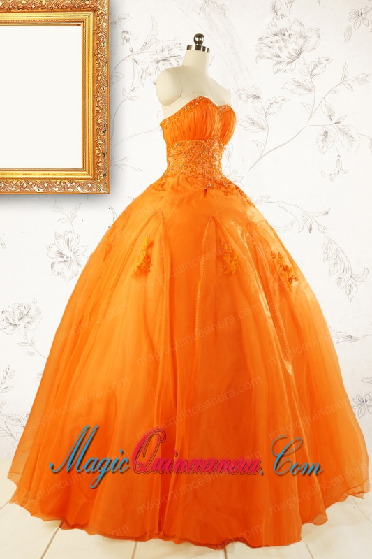 2015 Princess Orange Quinceanera Dresses with Appliques