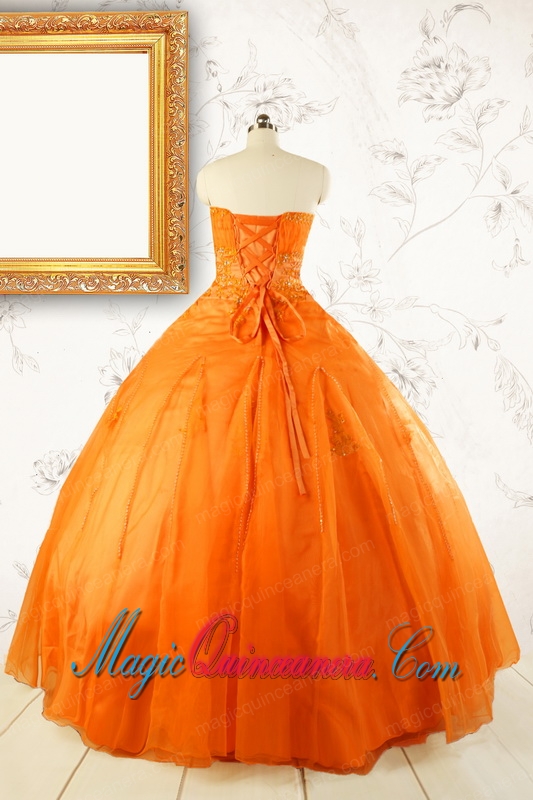 2015 Princess Orange Quinceanera Dresses with Appliques