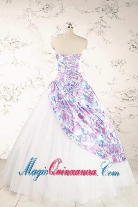 2015 Printed Multi-color Quinceanera Dresses with Beading and Ruching