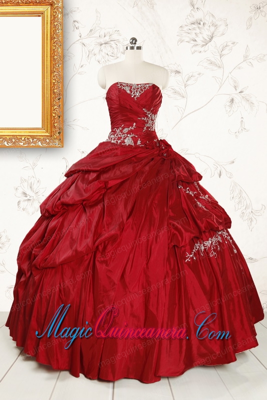 2015 Puffy Appliques Wine Red Remarkable Quinceanera Dresses