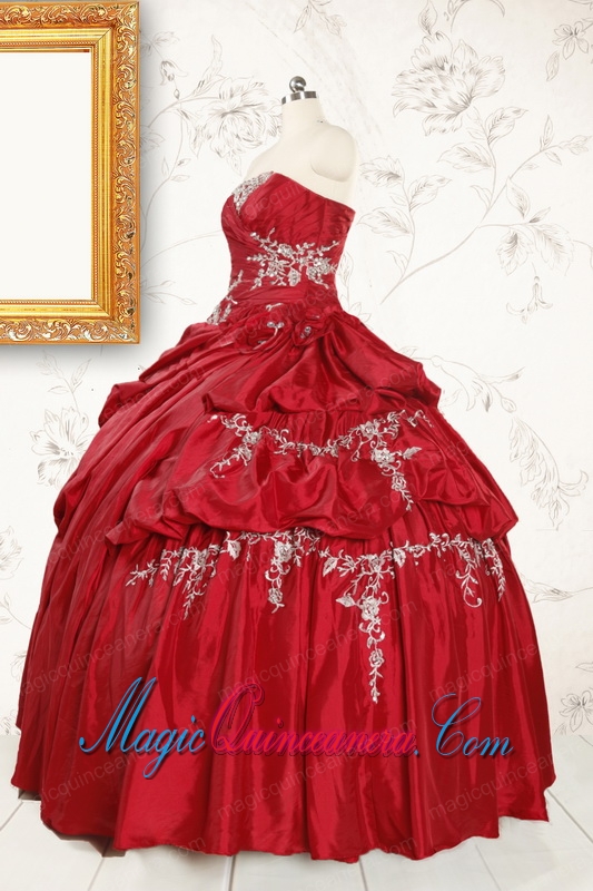 2015 Puffy Appliques Wine Red Remarkable Quinceanera Dresses