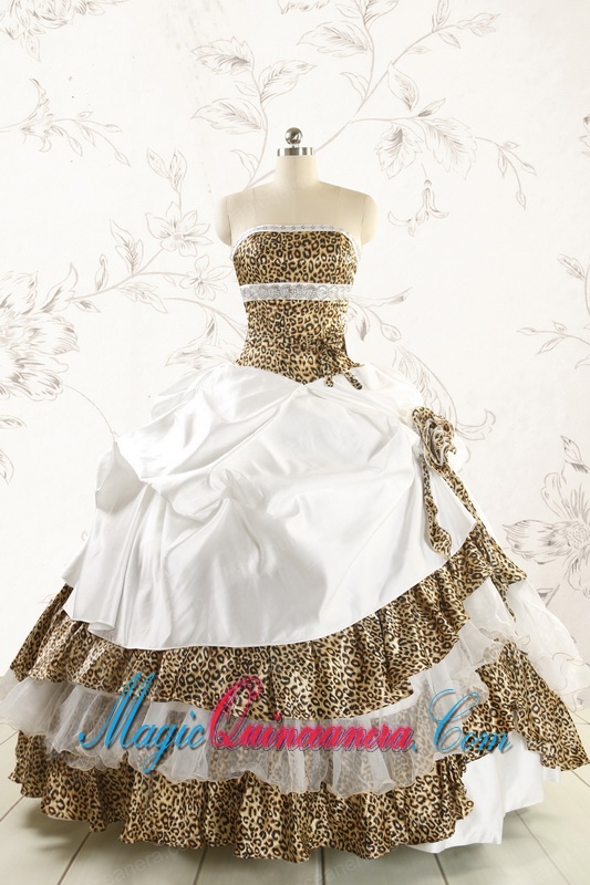 2015 Unique Quinceanera Dresses with Strapless Leopard
