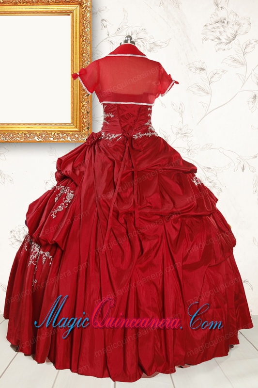 Ball Gown Sweetheart Appliques 2015 Quinceanera Dress in Wine Red