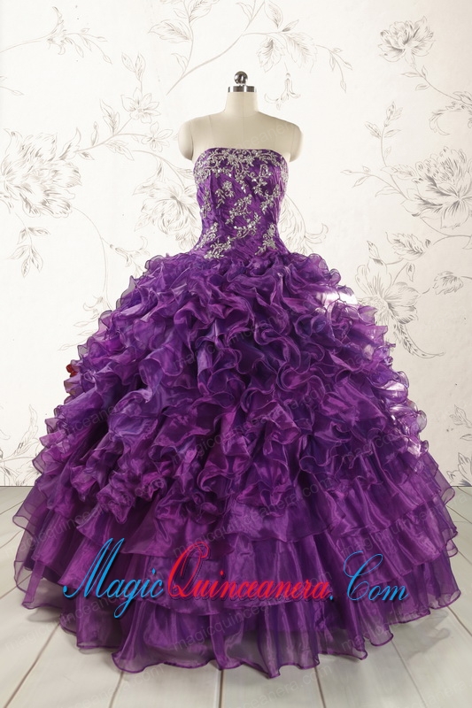 Beautiful Appliques Purple Strapless 2015 Quinceanera Dresses