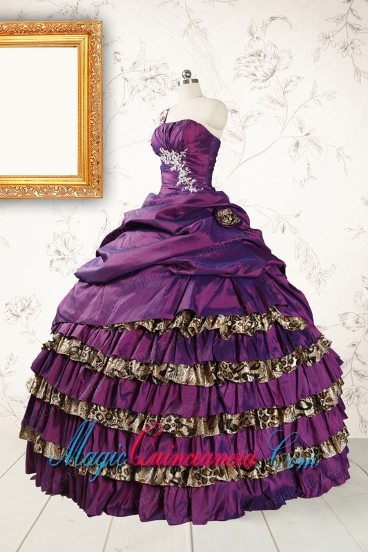 Classic One Shoulder Quinceanera Dresses with Beading and Leopard