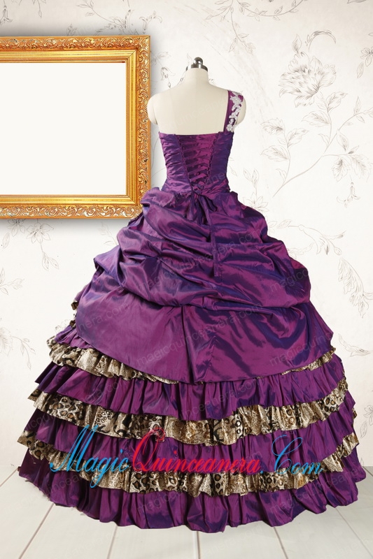 Classic One Shoulder Quinceanera Dresses with Beading and Leopard