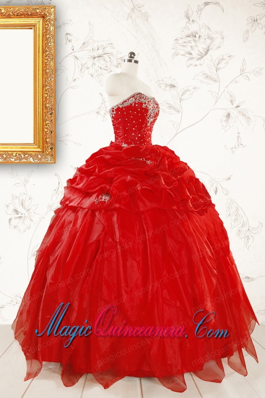 Sweetheart Ball Gown Beading 2015 Prefect Red Quinceanera Dresses