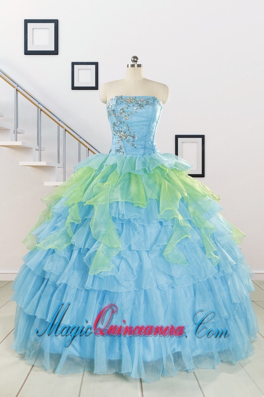 Wonderful Multi-color Strapless Beading Quinceanera Dress for 2015