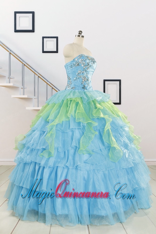 Wonderful Multi-color Strapless Beading Quinceanera Dress for 2015