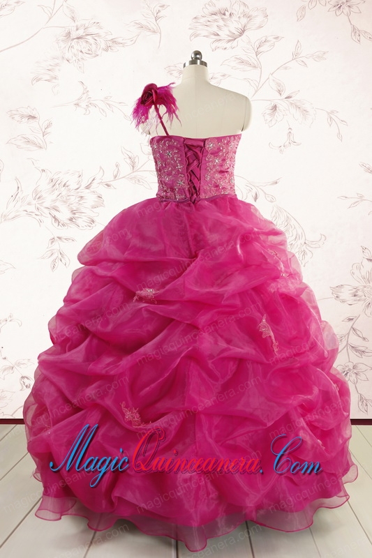 2015 Cheap Appliques Quinceanera Dresses in Fuchsia