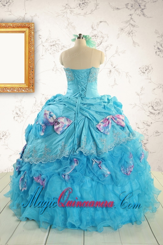 2015 Cheap Aqua Blue Appliques Quinceanera Dresses with Appliques