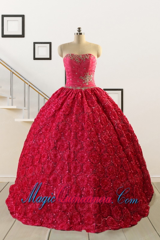 2015 Customize Special Fabric Beading Sweet 16 Dress in Coral Red