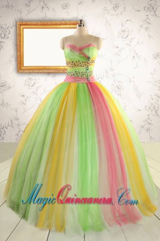 2015 Elegant Sweet 16 Dresses in Multi-color with Beading