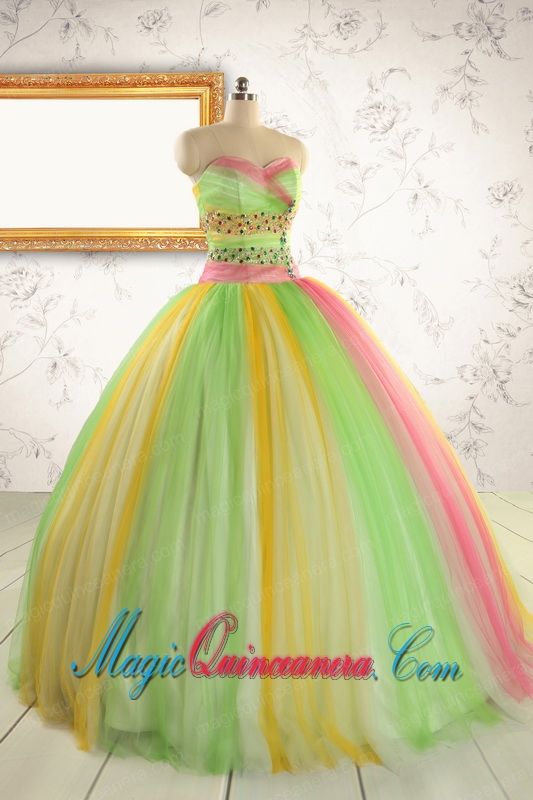 2015 Elegant Sweet 16 Dresses in Multi-color with Beading