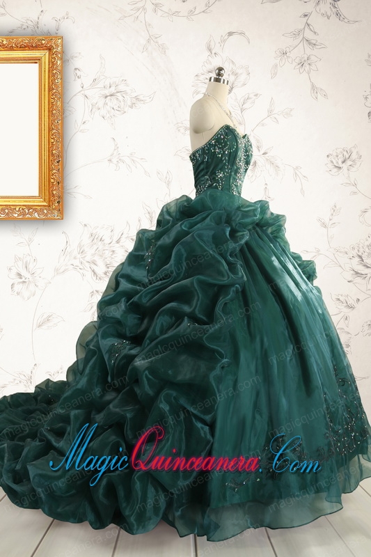 2015 Luxurious Dark Green Sweet 16 Dresses with Beading