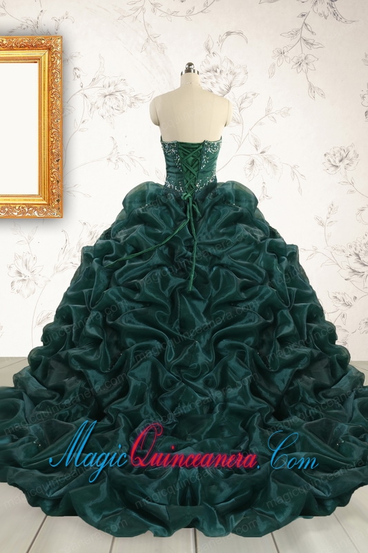 2015 Luxurious Dark Green Sweet 16 Dresses with Beading