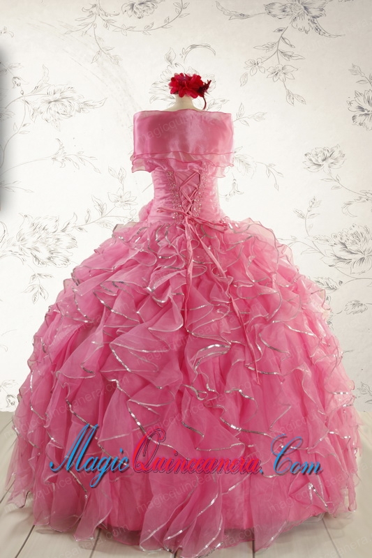 2015 New Style Rose Pink Quinceanera Dresses with Beading