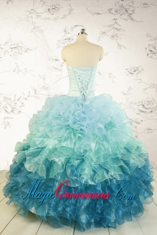 2015 Prefect Blue Quinceanera Dresses with Beading and Ruffles