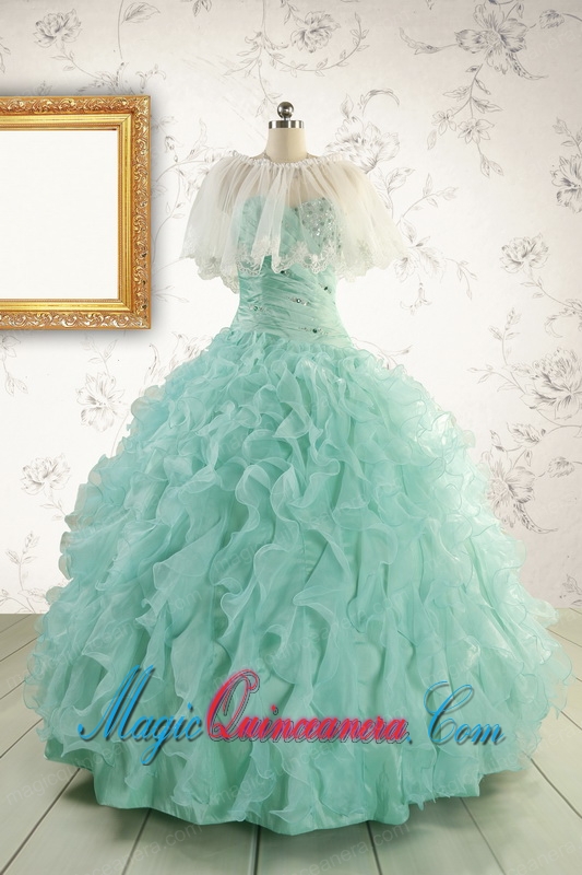 2015 Pretty Sweetheart Beading Quinceanera Dresses in Apple Green