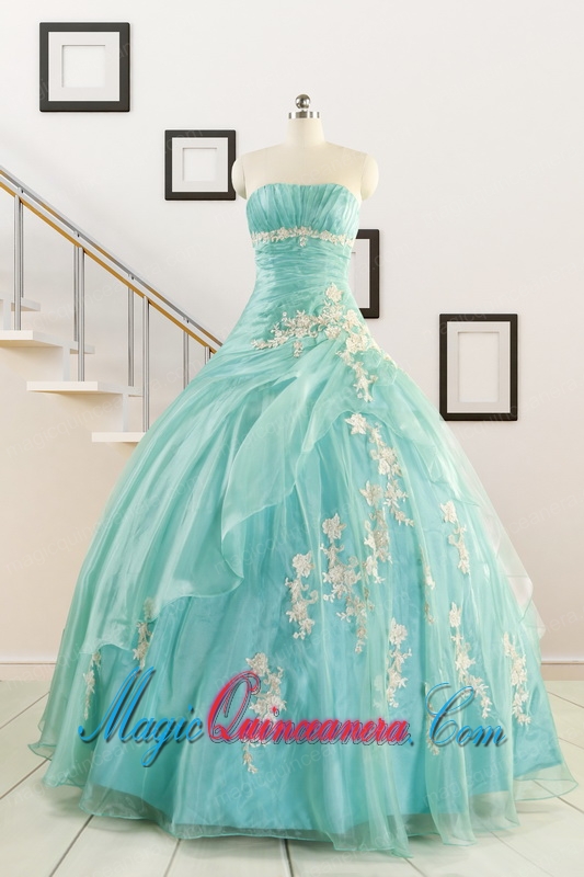 Discount Blue Quinceanera Dresses with Appliques for 2015