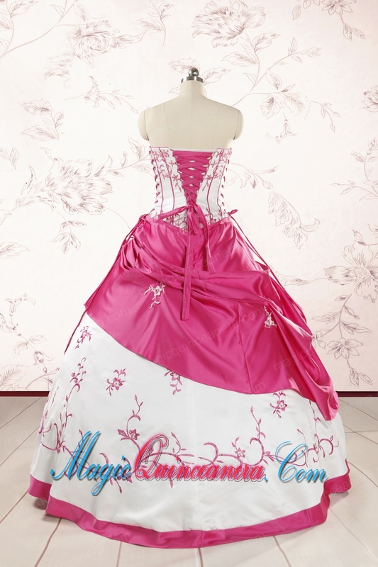 Luxurious Embroidery Sweet 15 Dresses in White and Hot Pink