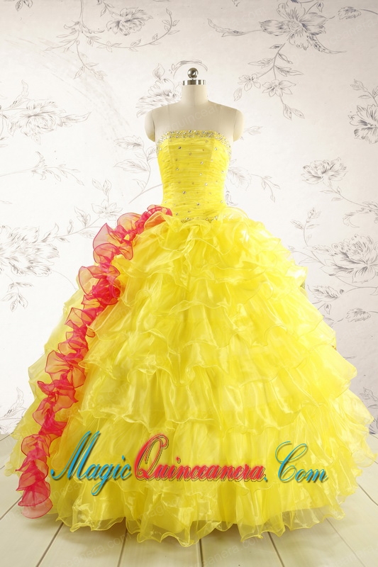 New Style Yellow Quinceanera Dresses with Beading and Ruffles