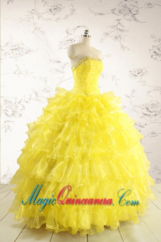 New Style Yellow Quinceanera Dresses with Beading and Ruffles