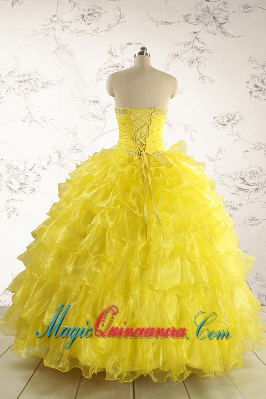 New Style Yellow Quinceanera Dresses with Beading and Ruffles