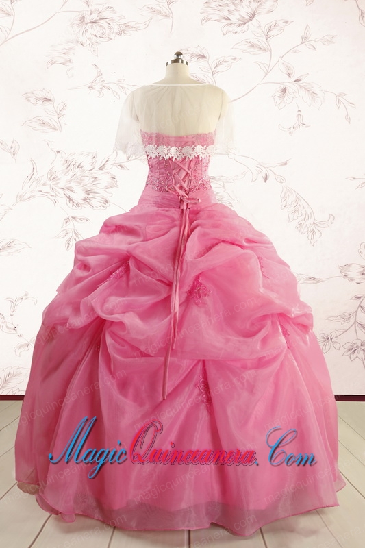 Perfect Rose Pink Quinceanera Gowns with Pick Ups for 2015
